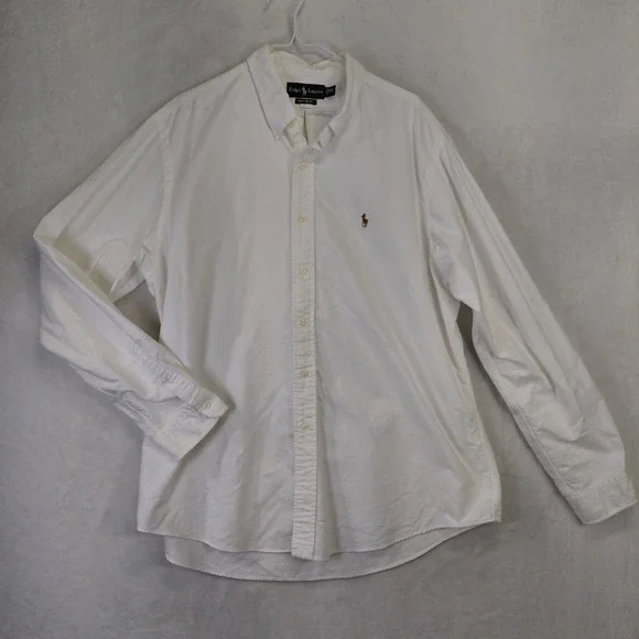 Ralph Lauren Custom Fit White Button Down Shirt Mens XXL Long Sleeve Pony Logo