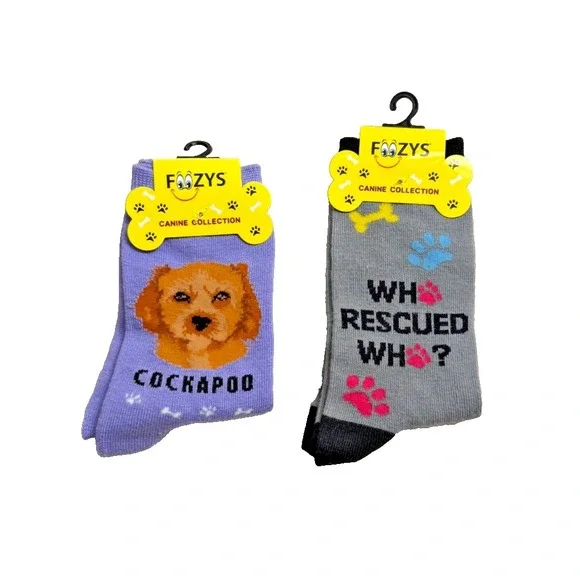 Foozys Women's Novelty Dog Socks 2 Pair Set; COCKAPOO/RESCUE; Sock Size 9-11