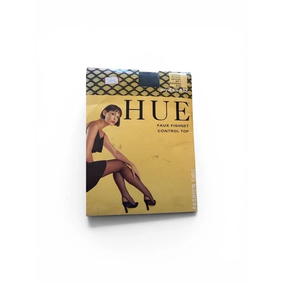 NWT‎ HUE Faux Fishnet Control Top Tights Black Sheer Pantyhose Style 6484 1 USA