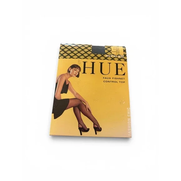 Y2K HUE Faux Fishnet Control‎ Top Tights Black Sheer Hosiery Style Size 2 New