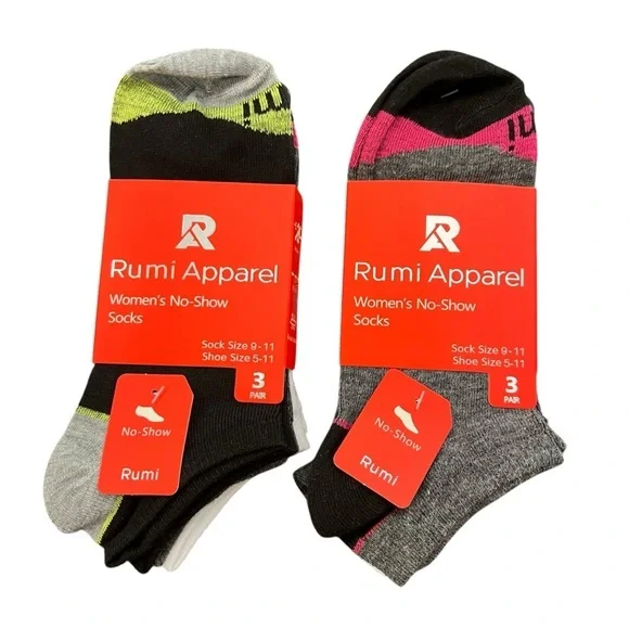 NWT Women's No Show Socks 6 Pairs‎ Sock Size 9-11 / Shoe Size 5-11 Multicolor