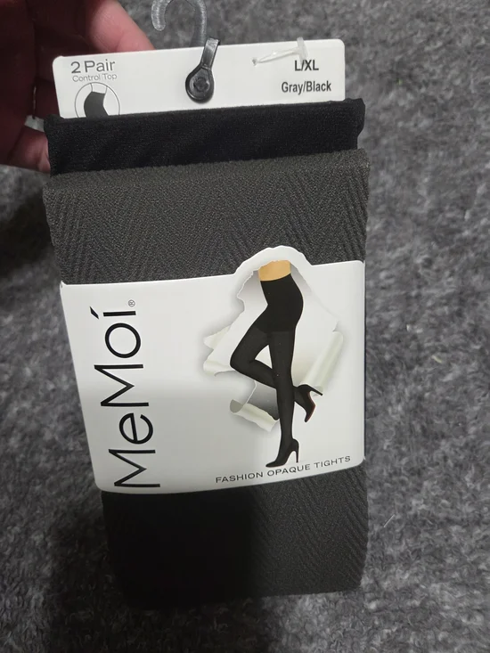 MeMoi Women's Gray/Black Opaque Control Top Tights - L/XL, 2-Pack
