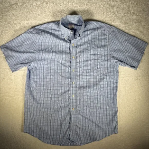 Brooks Brothers Shirt Blue Plaid 346‎ Seersucker Short Sleeve Button Up Med