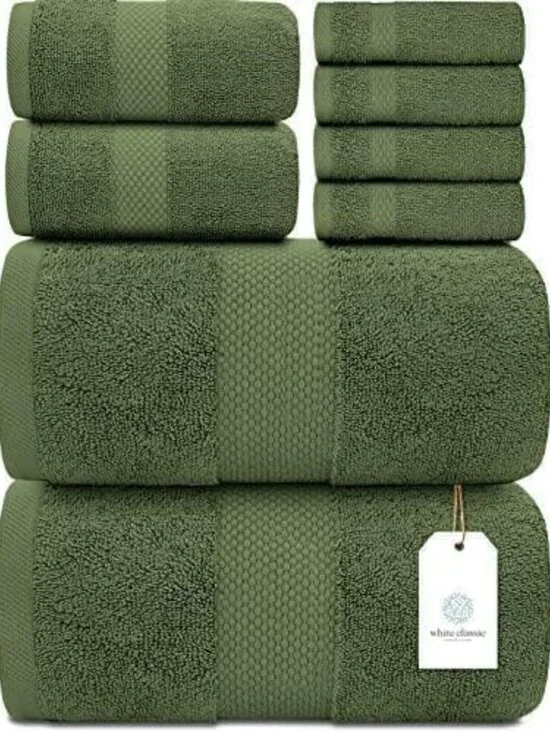 Luxury 8-Piece White Bath Towel Set - 100% Turkish Cotton, Highly Absorbent