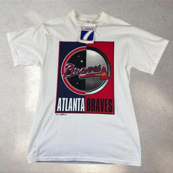 Vintage NWT Atlanta Braves 1997 Split Design T-Shirt Sz‎ M 90s Logo 7
