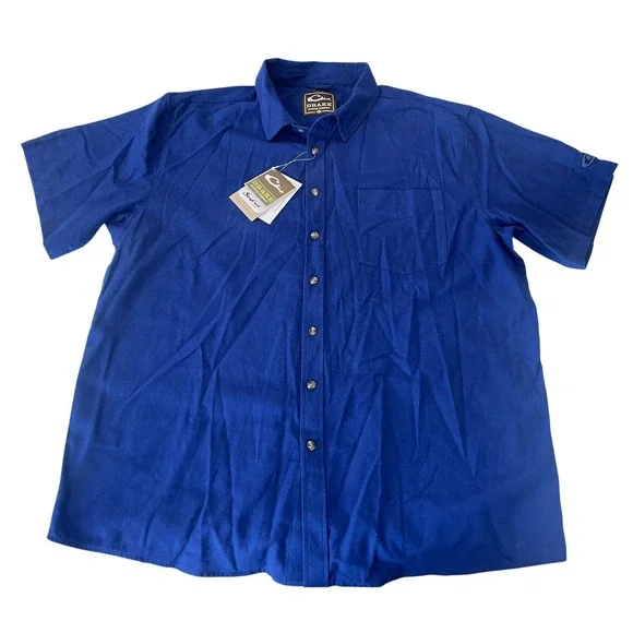 NWT Drake Clothing Co Mens Nevertuck Shirt SS Navy XL StayCool Cotton