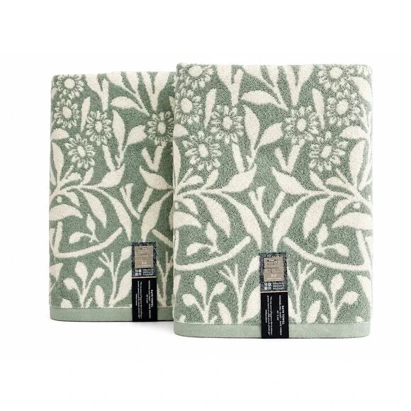 William Morris Michaelmas Daisy Sage Green Bath Towel Set of 2 English Garden