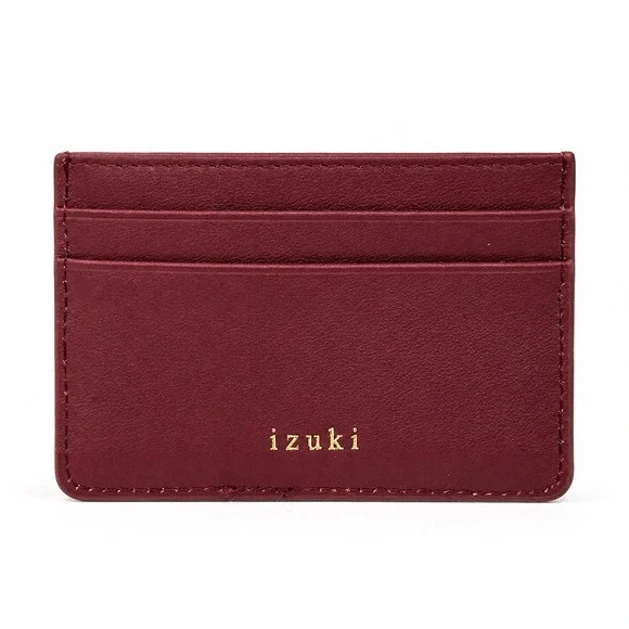 Izuki Burgundy Credit Card Holder Wallet Embossed Koi Fish 6-Slot Slim Case