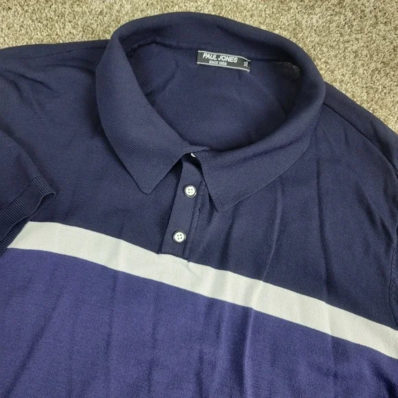 PJ Paul Jones Mens XL Blue Striped Stretch Knit Short Sleeve Polo‎