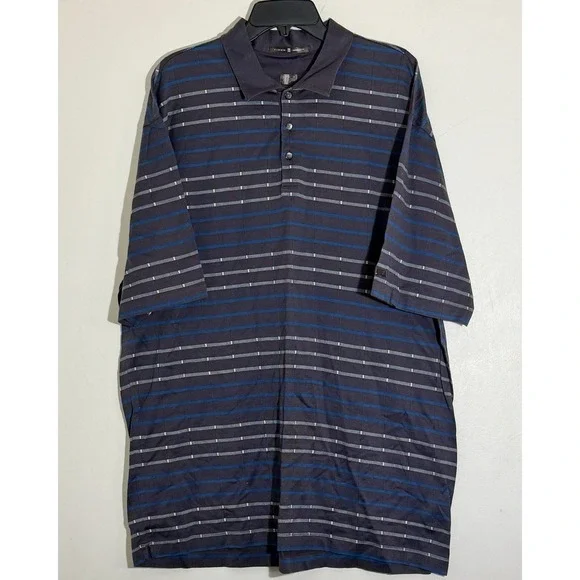 Tiger Woods Men's Size XL Blue Striped Polo Golf Shirt‎ Short Sleeve