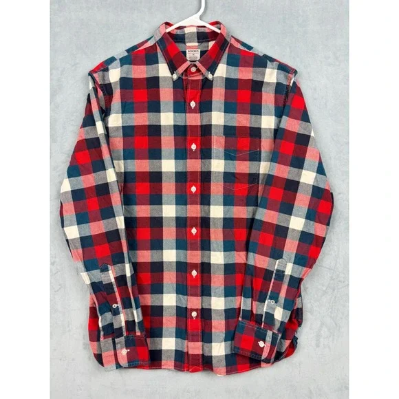 Bonobos Mens M Standard Fit Red Blue Plaid Washed Oxford Button Down Shirt