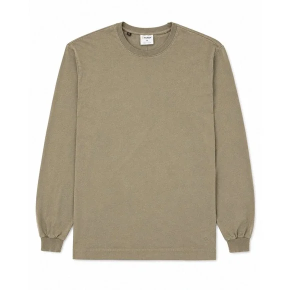 Gymshark Mens Long Sleeve Crew Neck T-Shirt Taupe Brown M Center Back Seam Logo‎