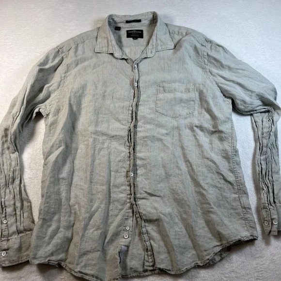 Rodd‎ & Gunn Shirt Mens 3XL Beige Italian Linen Long Sleeve Button Up Casual
