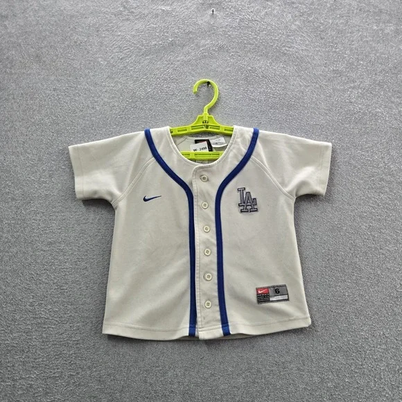 VINTAGE Los Angeles Dodgers Boys Jersey 6 White Embroidered Nike Team