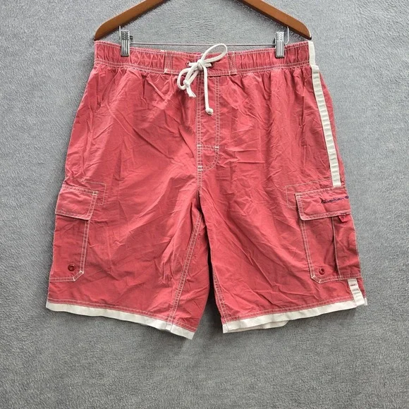 American Eagle Outfitters Men Shorts L/G Red Boardshorts Embroidered Cargo READ