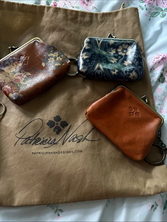 Patricia Nash Coin Pouch Trio in Tan, Brown and Blue Floral