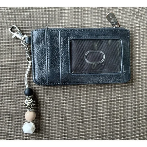 Thirty One Id card wallet Coin Holder Black w Bag Charm