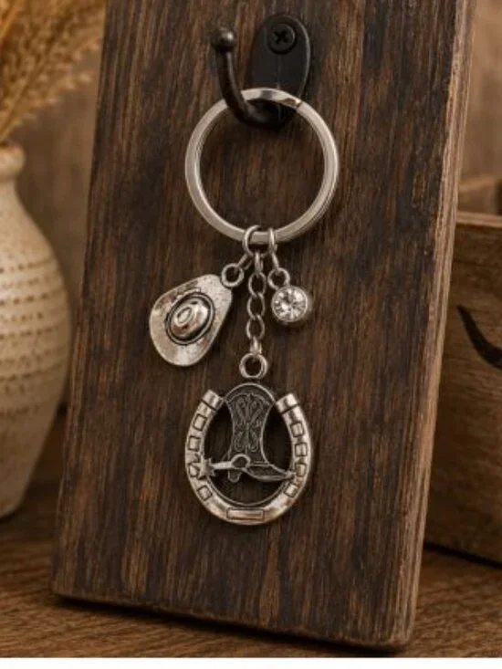 Wilderland Western Horseshoe Cowboy Boot Hat Charm Keychain NWT