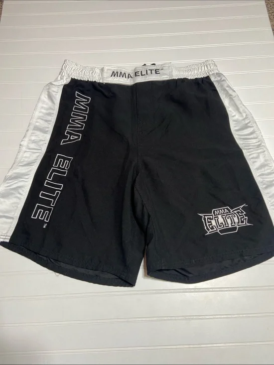 MMA Elite Men's Large Fight Shorts Black &‎ White Baggy Y2K Streetwear