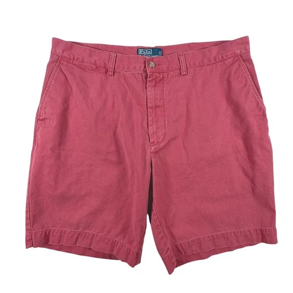 Polo Ralph Lauren Mens 38 Red Cotton Chino Shorts‎ Flat Front Classic Fit Preppy