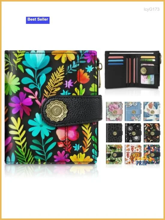 RFID Blocking Bifold Wallet Faux Leather 10 Card Slots Zippered Coin Pocket