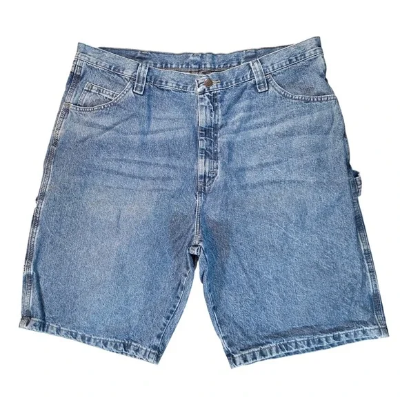 Wrangler‎ Mens Carpenter Denim Shorts Blue Medium Wash Work Worn 64WC4AI Size 40
