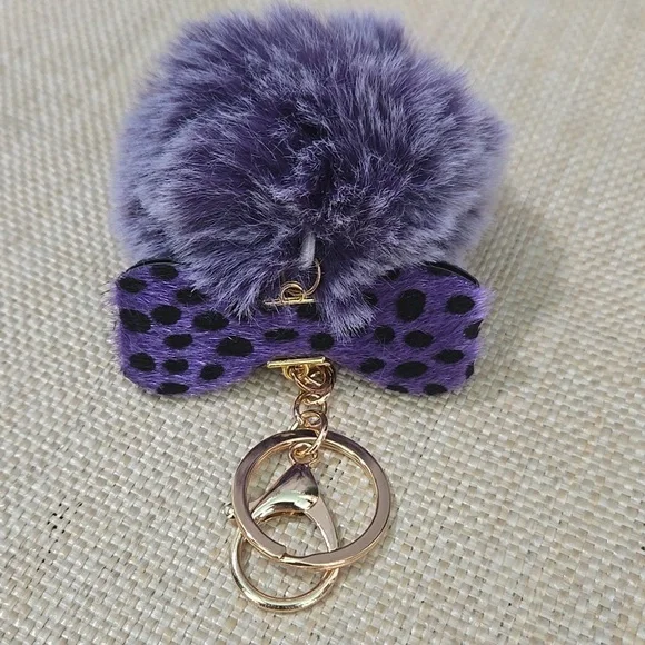 Purple Faux Fur Keychain Bag Charm with Gold Accents NWOT