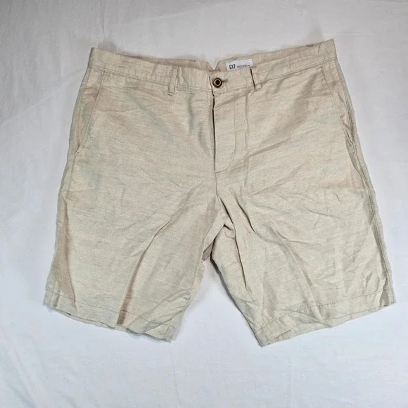 Gap‎ Mens 34 Stone Beige Linen Cotton Blend 10 Inch Inseam Shorts 228590-00