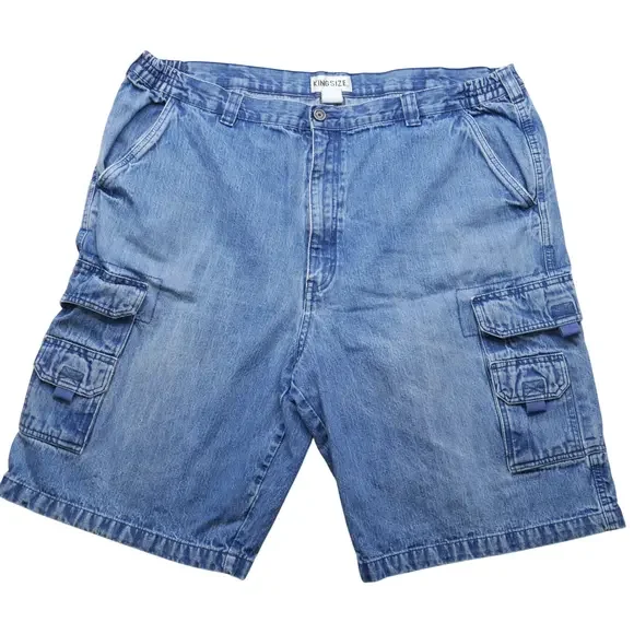 KingSize Cargo Shorts Mens Size 44 Blue Denim Adjustable Waist Utility Pockets
