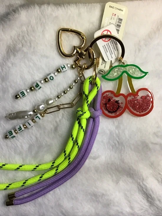 Cherry Tassel Keyring with Neon Yellow & Lavender Accents