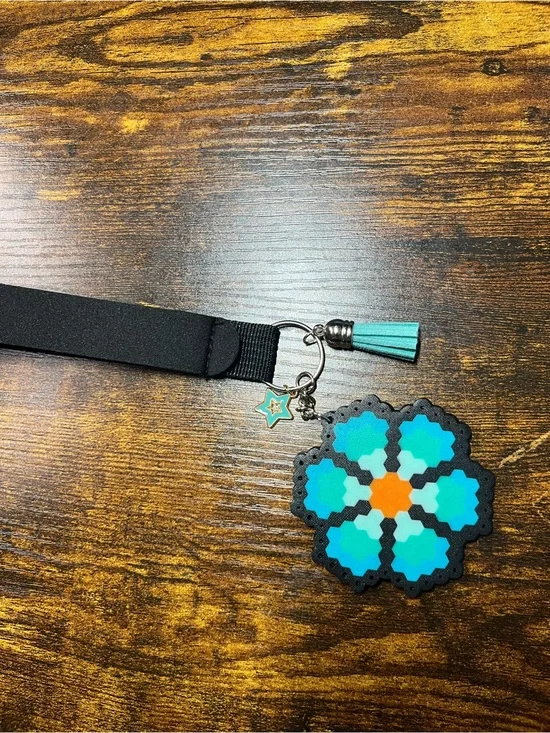 Turquoise Floral Keychain Wristlet with Tassel
