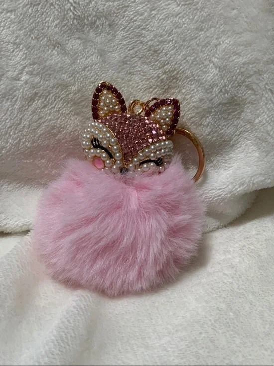 Pink Fox Pom Keychain - Brand