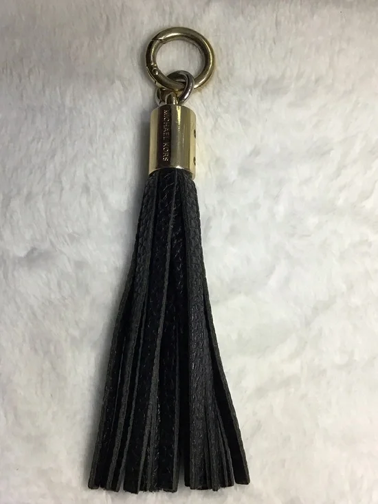 Michael Kors Black Leather Tassel Keyring with Gold-Tone Hardware