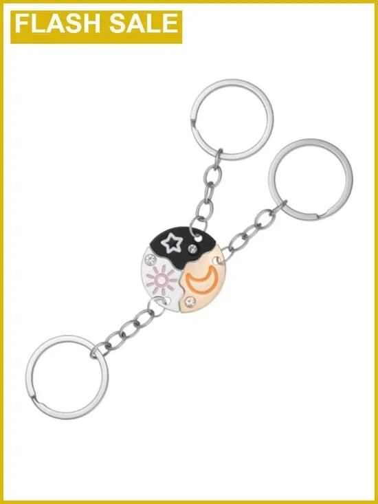 3 Pcs Puzzle Keychains, Sun Moon Star Friendship Trio Matching Keychains