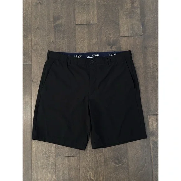 Izod Golf Mens Black Performance Shorts Slash Pockets Size 38W 9” Inseam Stretch