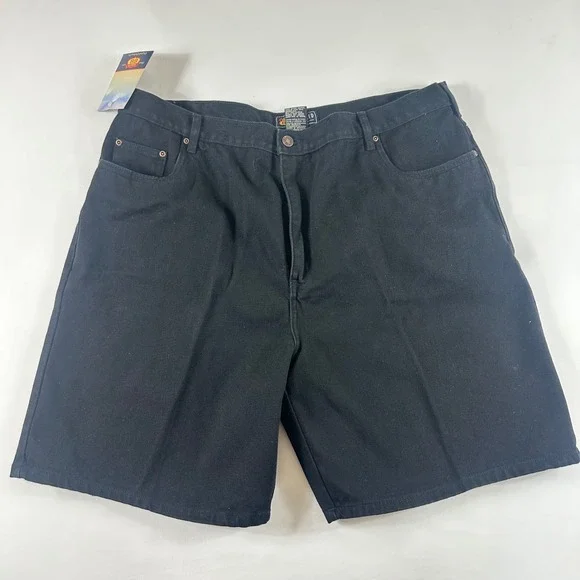 VTG Route 66 Mens‎ Black Relaxed Fit Cotton Denim Shorts Size 42