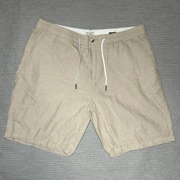 Scotch & Soda Fave Linen Blend Shorts Beige Sand Drawstring Mens Fave 36x10