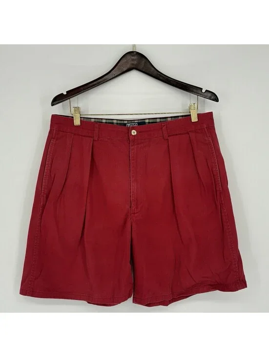 Vintage Polo Ralph Lauren Classic Golf Shorts Men 33 Nantucket Red Pleated Chino