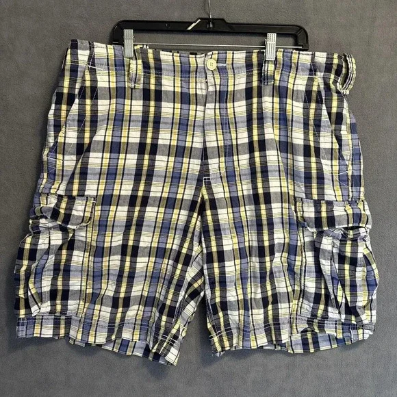 Ralph Lauren‎ Polo Jeans Co Cargo Shorts Mens 40 Blue Yellow Plaid Baggy VTG Y2K