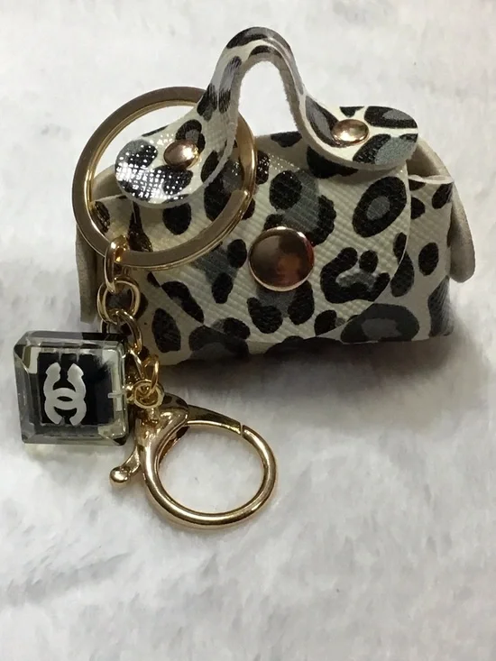 Leopard Print Mini Purse Keychain - Gold Hardware