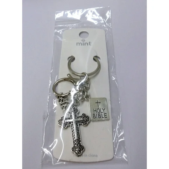 Religious‎ Keychain Set Cross Holy Bible Jesus Charms Bag Charms / #26684