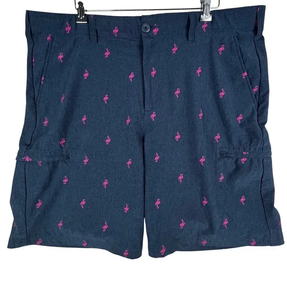 Birdie Bound Golf‎ Shorts Men 38 Blue Pink Flamingo Performance Stretch Pockets
