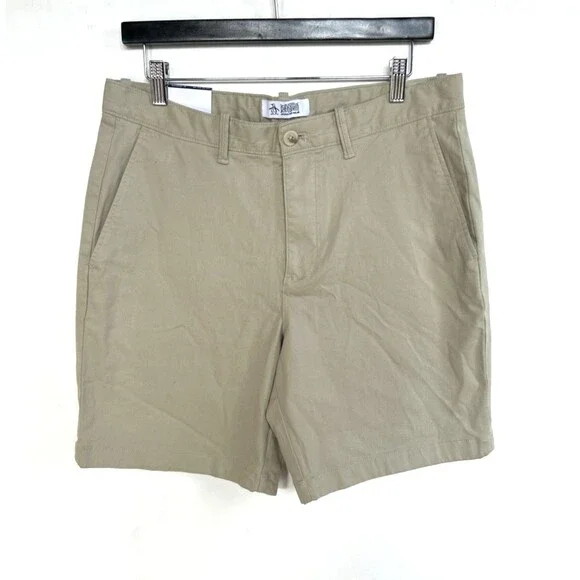Original Penguin Mens Slim Fit Stretch Chino Shorts Agate Gray Sz 32 NEW w/Tags