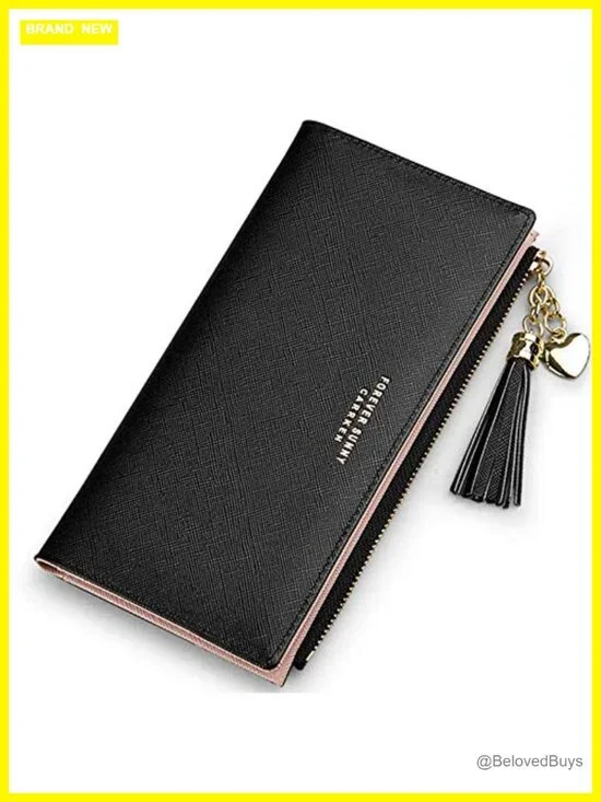 Elegant Slim Zip Around Wallet Faux Leather Card Holder Coin Purse Tassel Clutch