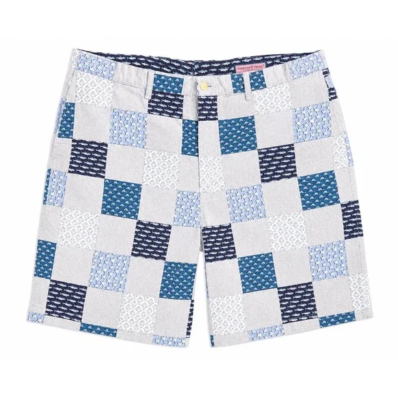 Vineyard Vines Men's Patchwork Nautical Shorts Blue Anchor Fish Cotton Size 40