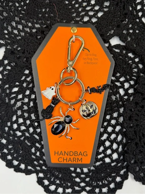 NEW Halloween Handbag Charm Keychain Spider Pumpkin Ghost Bat Black Cat