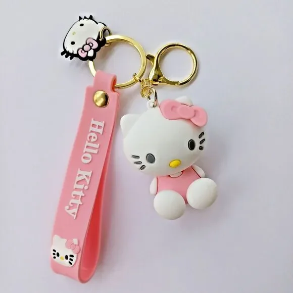 Sanrio HELLO KITTY Pink Molded 3D FIGURE KEYCHAIN Charm Backpack Fob Carry Strap