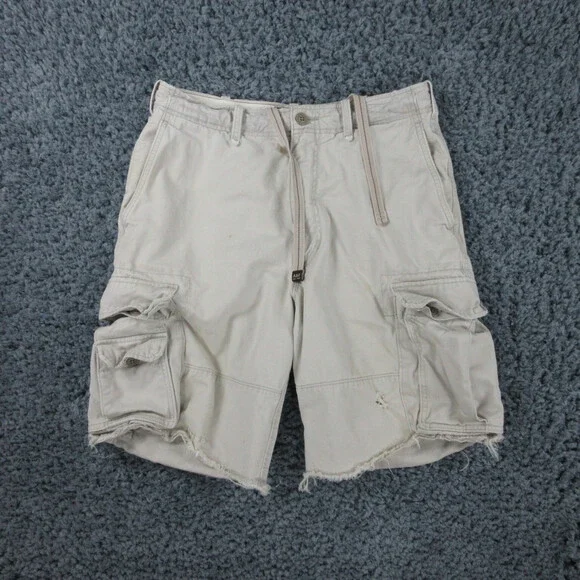 Abercrombie & Fitch Shorts Mens 32 Beige Thrashed Distressed Cargo 33x10*