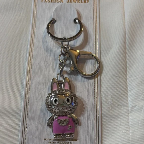 Labubu Pink and Silver Keychain/Bag Charm