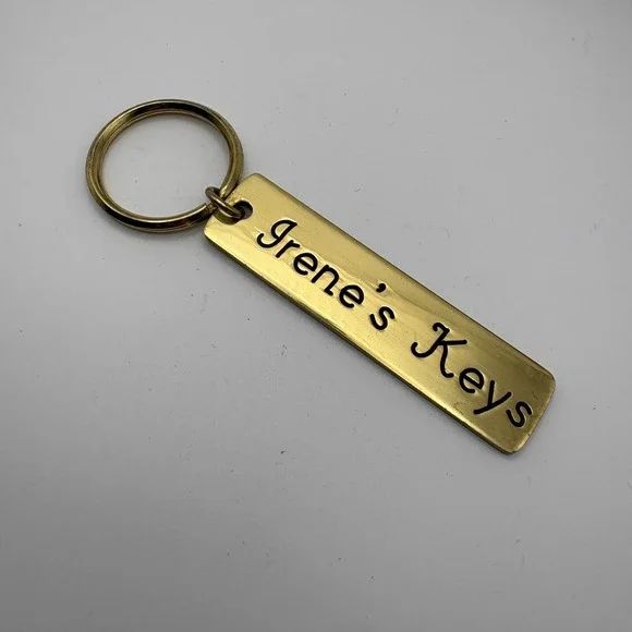 Vintage Irene's Keys Solid Brass Engraved Bar Keychain  S.D. G.A. Brass